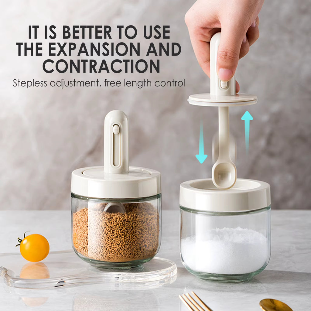 Moisture-Proof Glass Spice Jar Kitchen Seasoning Jar with Spoon Set Seasoning Box Canister Sugar Storage Pots Salt Container