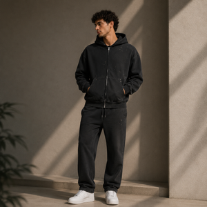Sun Fade Frayed Raw Edge Fleece Zip Hoodie