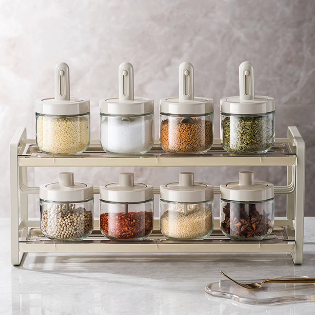Moisture-Proof Glass Spice Jar Kitchen Seasoning Jar with Spoon Set Seasoning Box Canister Sugar Storage Pots Salt Container