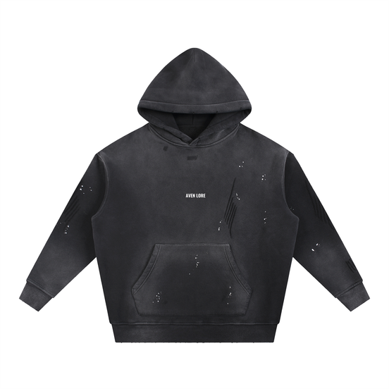 Vintage Washed Frayed Fleece Hoodie