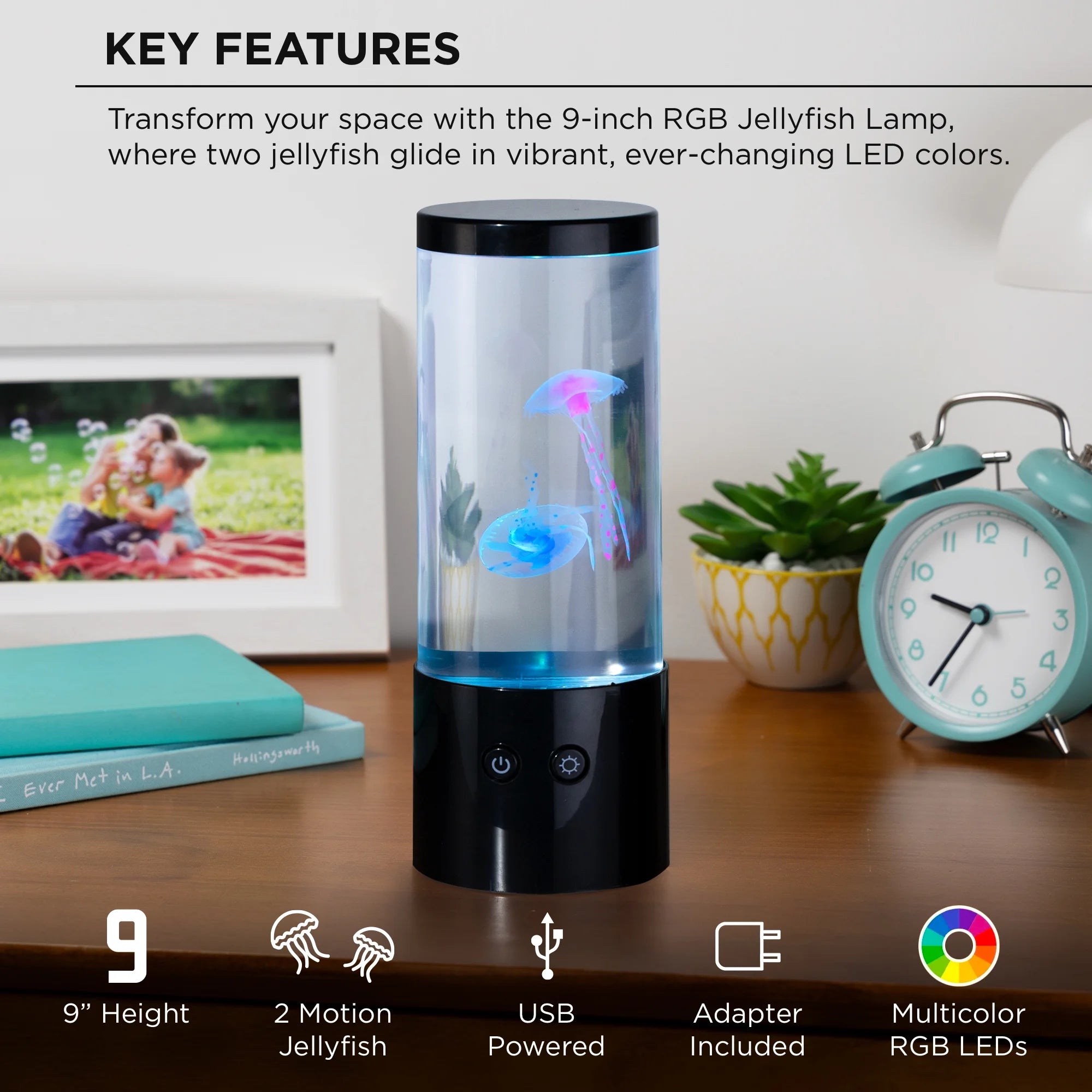 Jellyfish Night Light Lamp Motion & Multicolor Leds - Easy Mode Switching, USB Powered - 9"