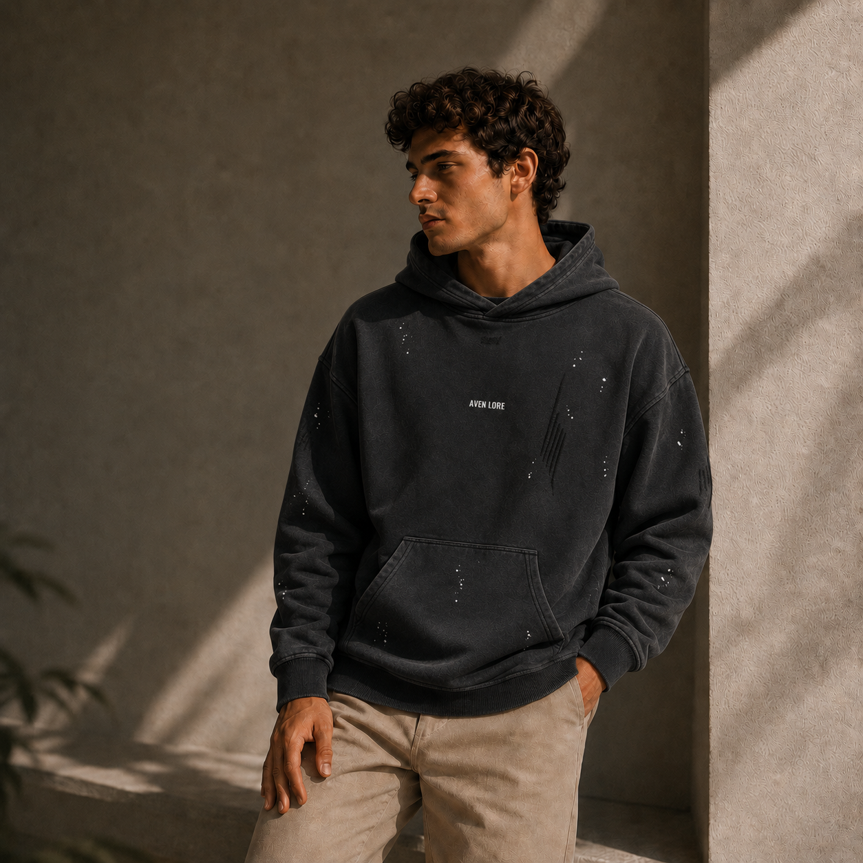 Vintage Washed Frayed Fleece Hoodie